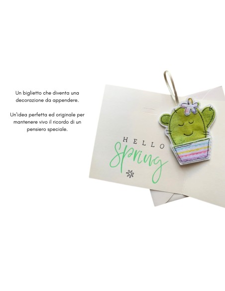 Decorazione artigianale con cactus ricamato, incluso biglietto - HELLO SPRING