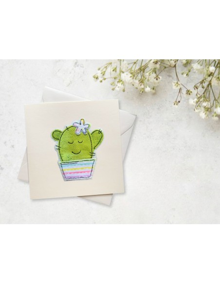Decorazione artigianale con cactus ricamato, incluso biglietto - HELLO SPRING