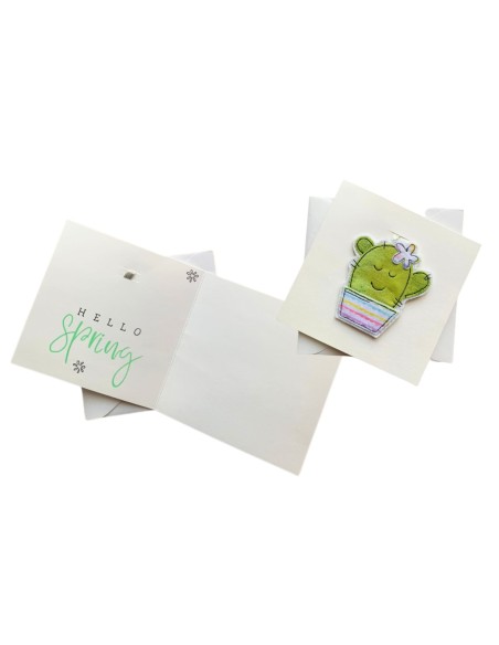 Decorazione artigianale con cactus ricamato, incluso biglietto - HELLO SPRING