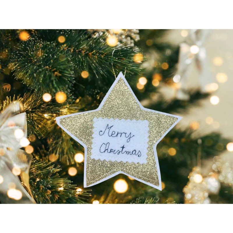 Decorazione di Natale - pendente MERRY CHRISTMAS - glitter oro