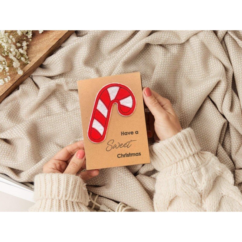 Biglietto Natalizio handmade - auguri dolci con bastoncino di zucchero - "Have a sweet Christmas"