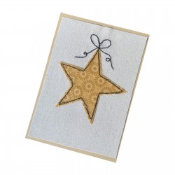 Biglietto d'auguri di Natale con stella in tessuto - ricamato a macchina a mano libera