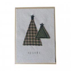 Biglietto d'auguri natalizi con due alberi in stoffa